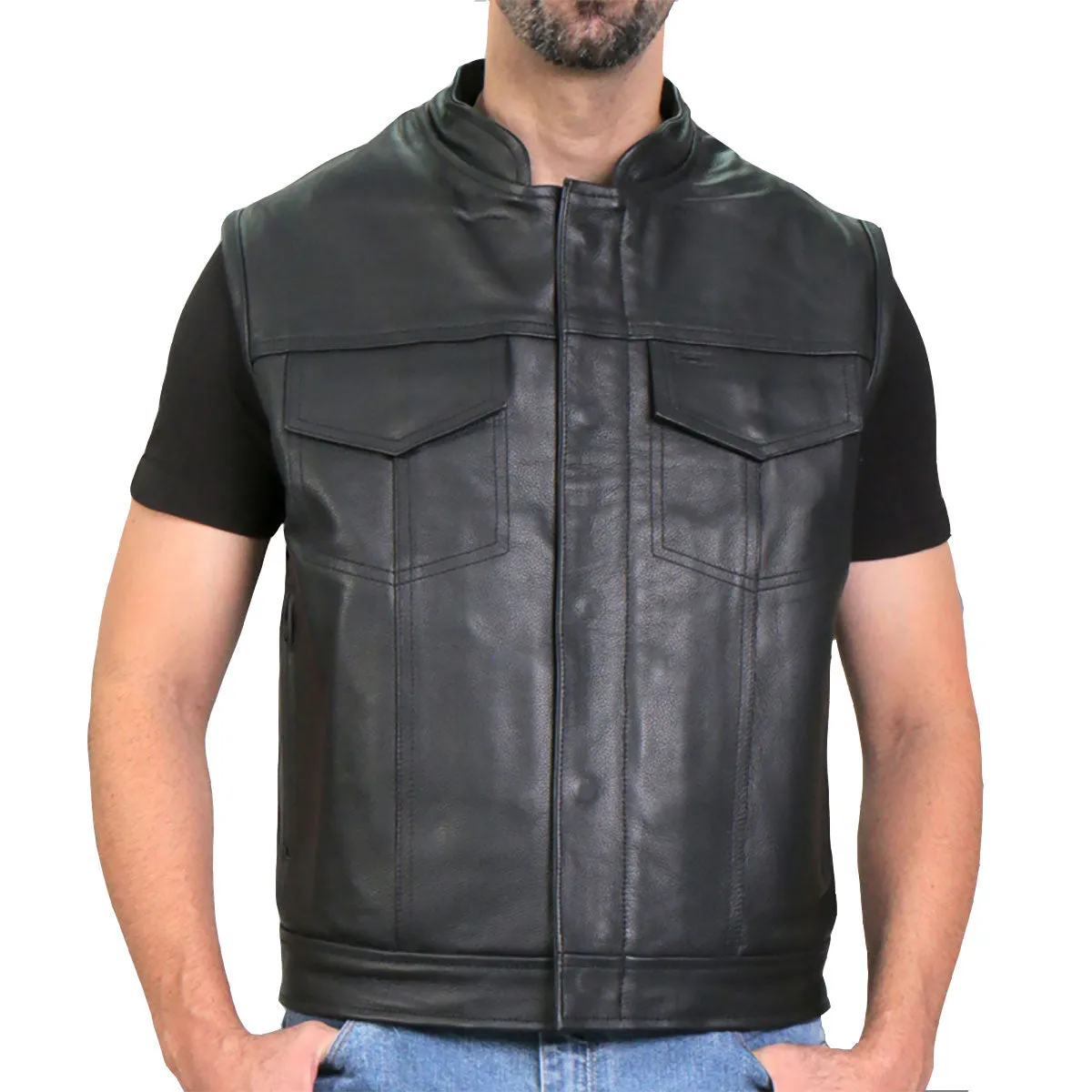 Hot Leathers VSM1055 Mens Black 'Over The Top Skull' Conceal and Carry Leather Vest
