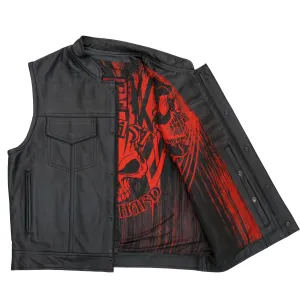 Hot Leathers VSM1055 Mens Black 'Over The Top Skull' Conceal and Carry Leather Vest