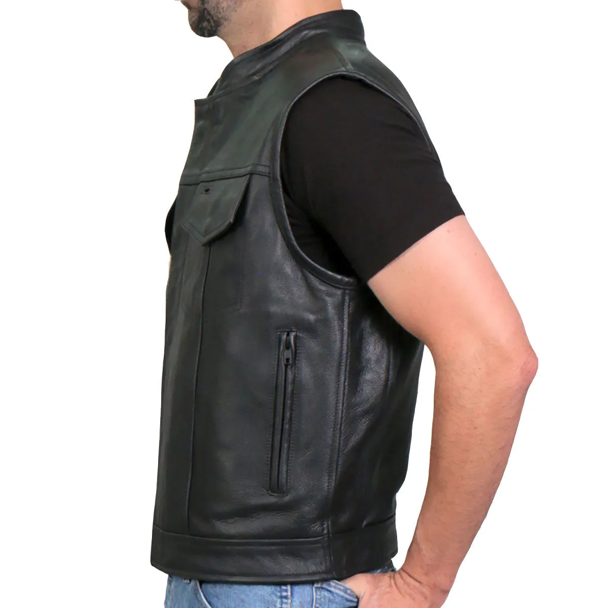 Hot Leathers VSM1055 Mens Black 'Over The Top Skull' Conceal and Carry Leather Vest