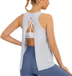 HSQMA Workout Tank Tops for Women Sleeveless Yoga Tops for Women, Quick Dry Fitness Gym T Shirt, Sleeveless Round Neck Loose Fit Yoga Tank Top (Color : Blue/, Size : L/)