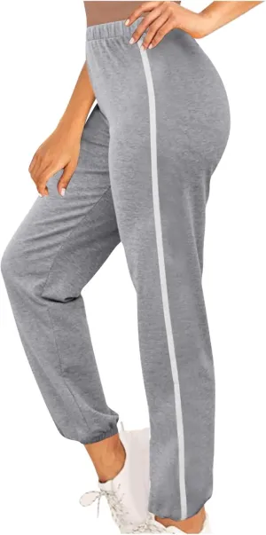 Lightweight Thin Sweatpants for Women High Elastic Waist Straight Trousers Trendy Casual Long Pants with Pockets