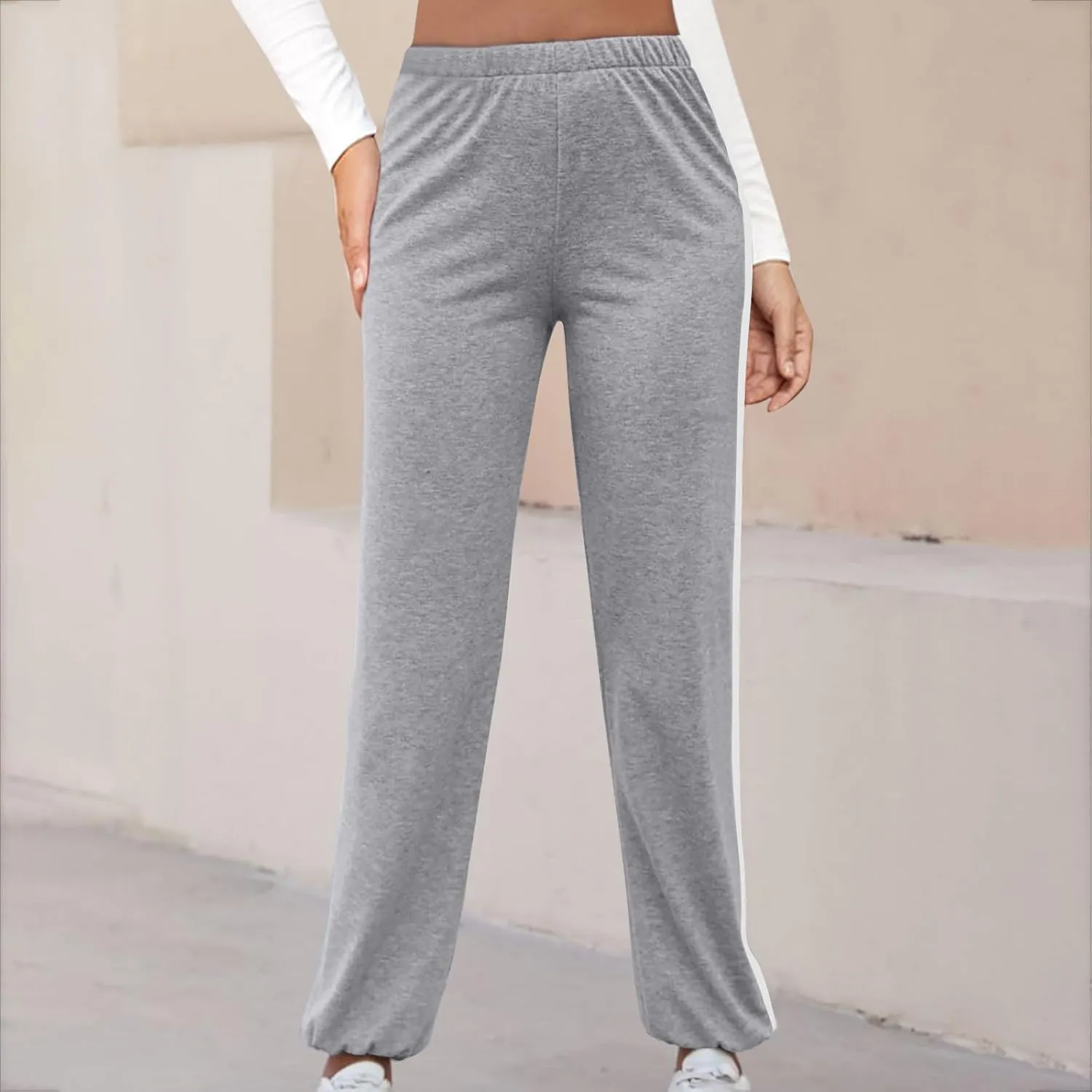 Lightweight Thin Sweatpants for Women High Elastic Waist Straight Trousers Trendy Casual Long Pants with Pockets