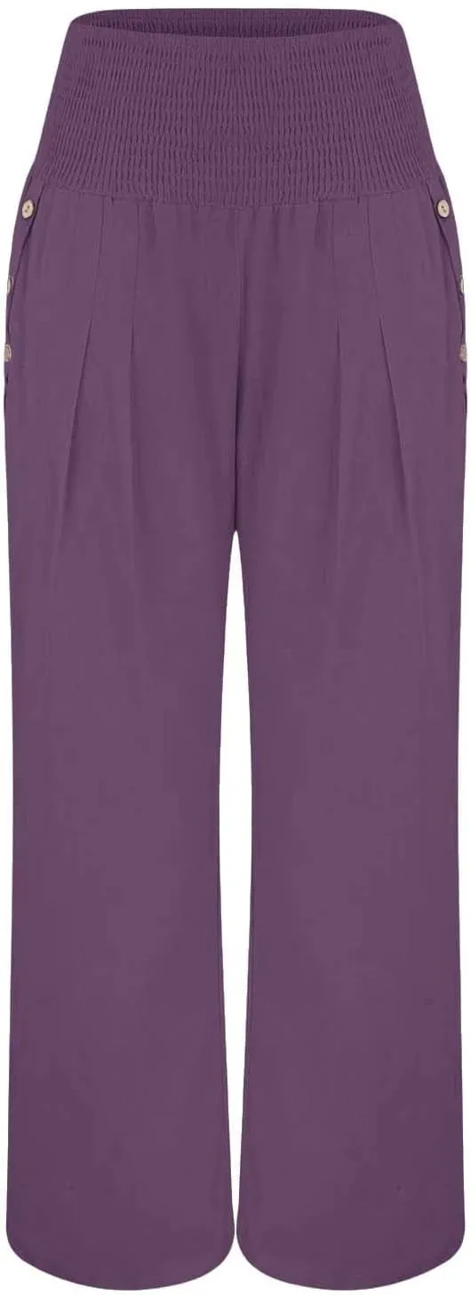 Linen Pants Women Summer Wide Leg Pant Ruffle Hem Loose Fit Boho Beach Palazzo Trousers with Pocket 2025