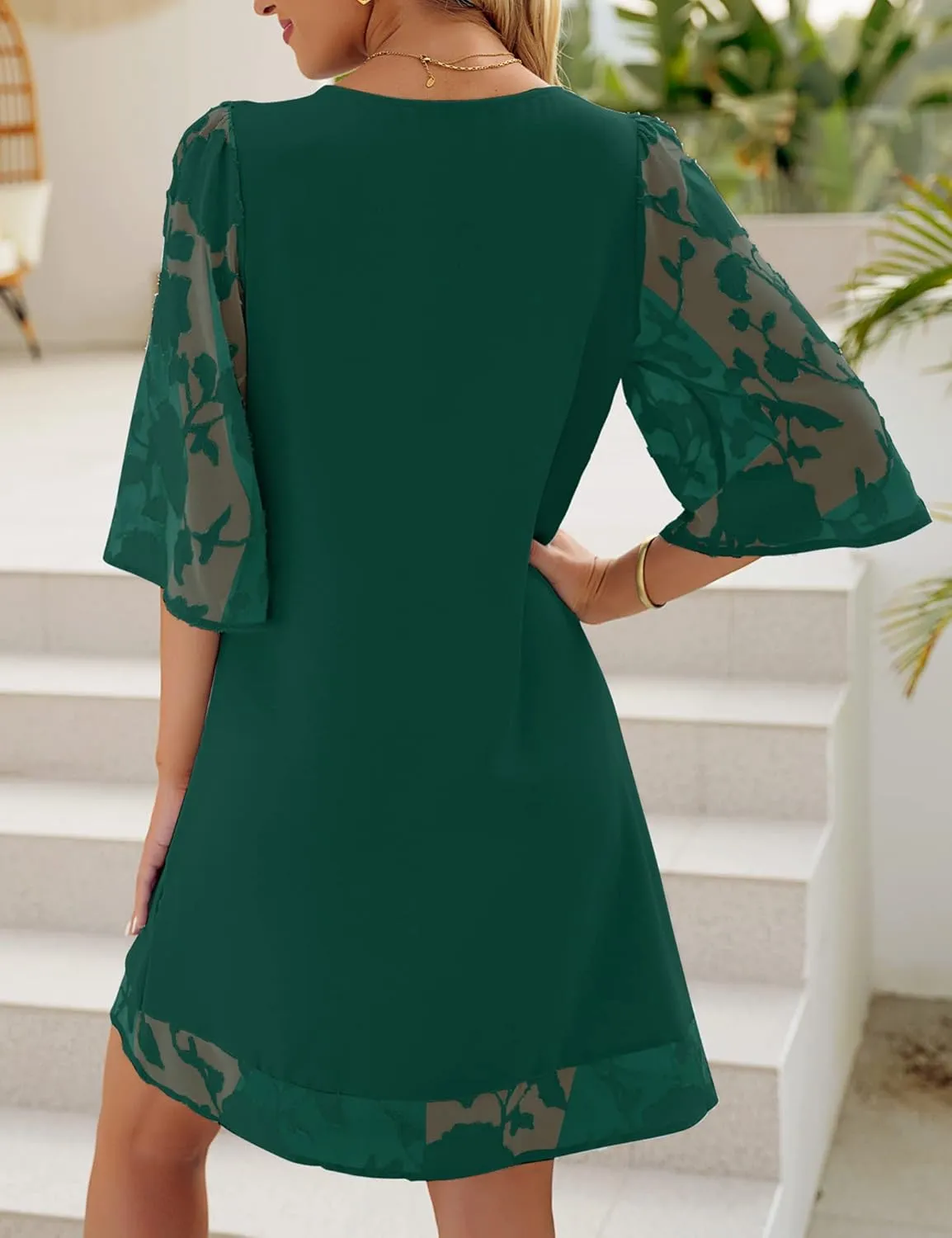 LookbookStore 3/4 Sleeve Dress for Women Shift Cute Summer Tunic Floral Lace Dresses