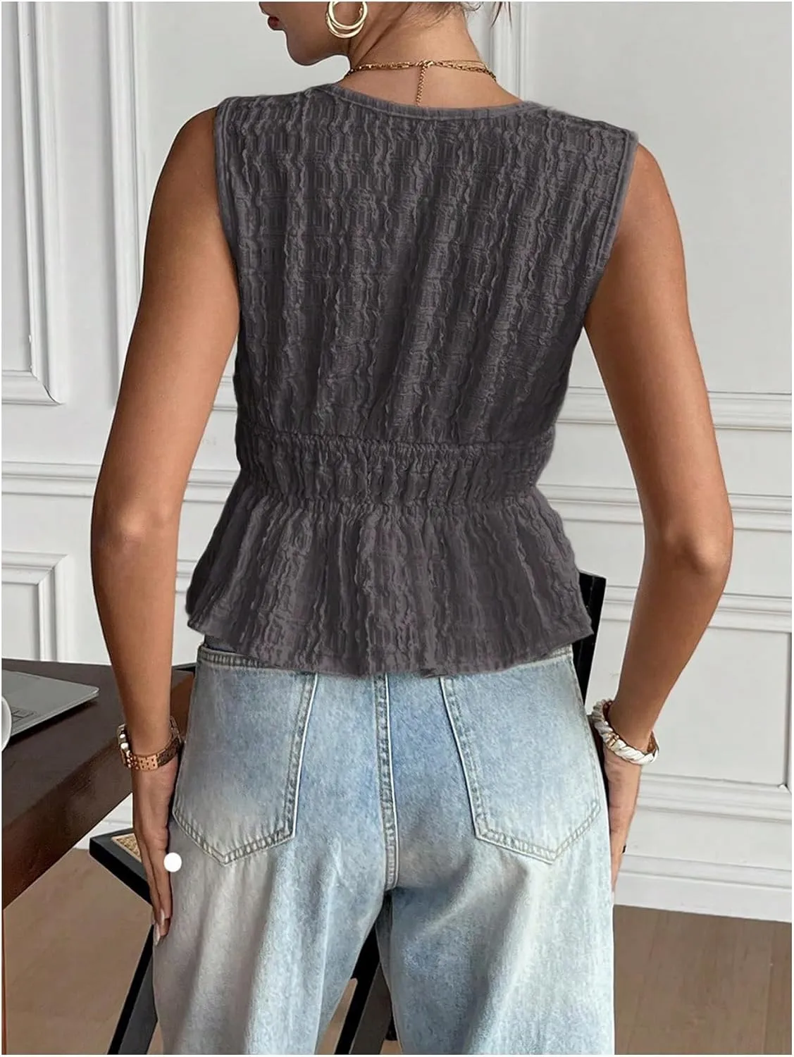 MakeMeChic Women's Tie Front V Neck Tank Top Bow Sleeveless Ruffle Hem Crop Tops