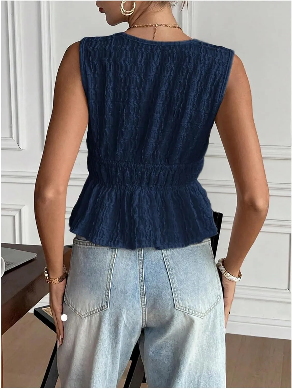 MakeMeChic Women's Tie Front V Neck Tank Top Bow Sleeveless Ruffle Hem Crop Tops