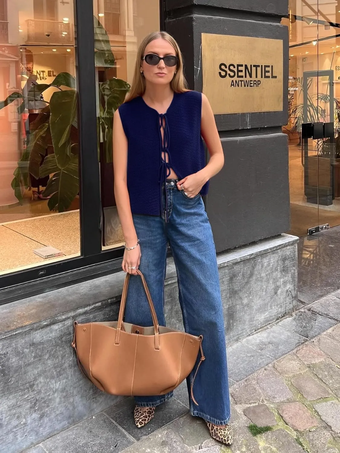 Mansy Women Tie Front Vest Top Y2k Knit V Neck Sleeveless Crop Sweater Tank Vintage Casual Streetwear