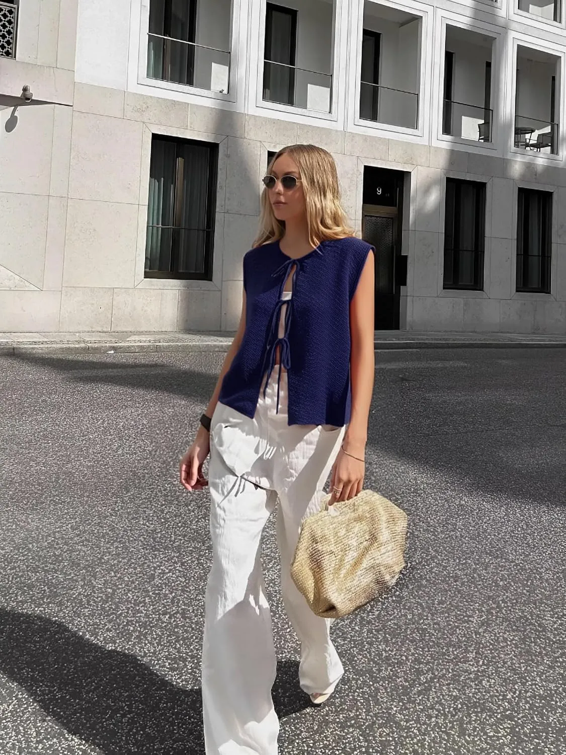 Mansy Women Tie Front Vest Top Y2k Knit V Neck Sleeveless Crop Sweater Tank Vintage Casual Streetwear