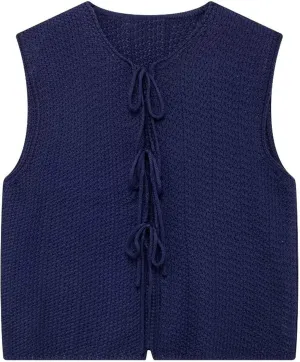 Mansy Women Tie Front Vest Top Y2k Knit V Neck Sleeveless Crop Sweater Tank Vintage Casual Streetwear