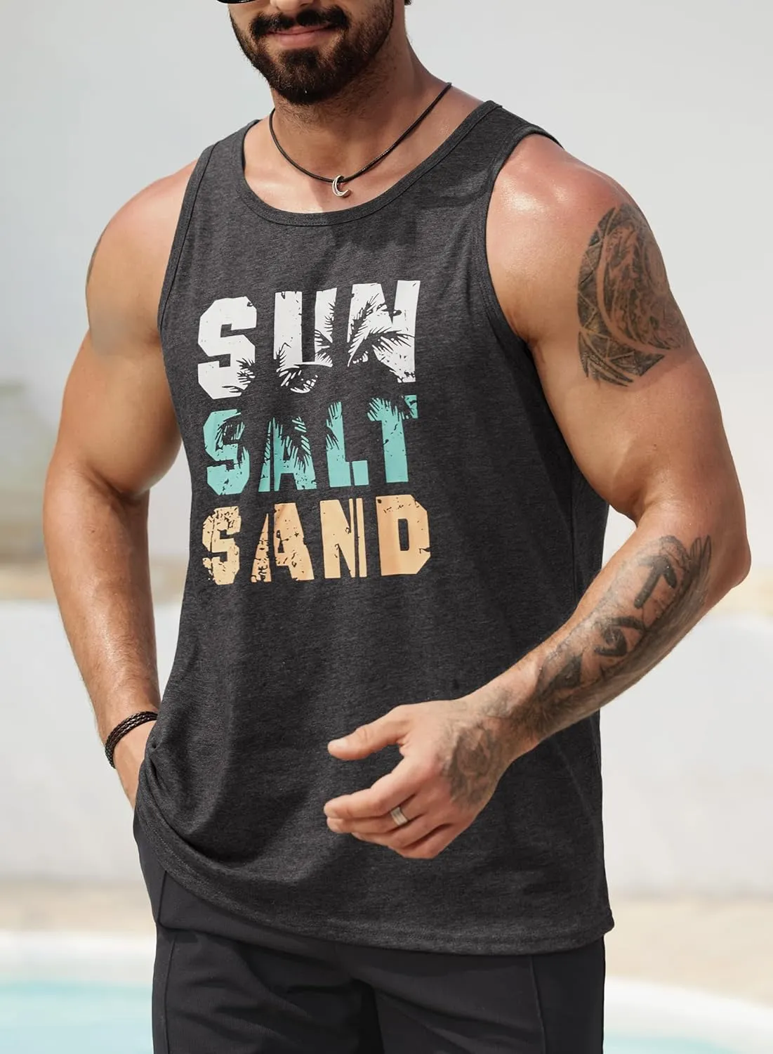 Mens Hawaiian Beach Tank Tops Summer Vacation Muscle Top Graphic Sleeveless Shirts (S-3XL)