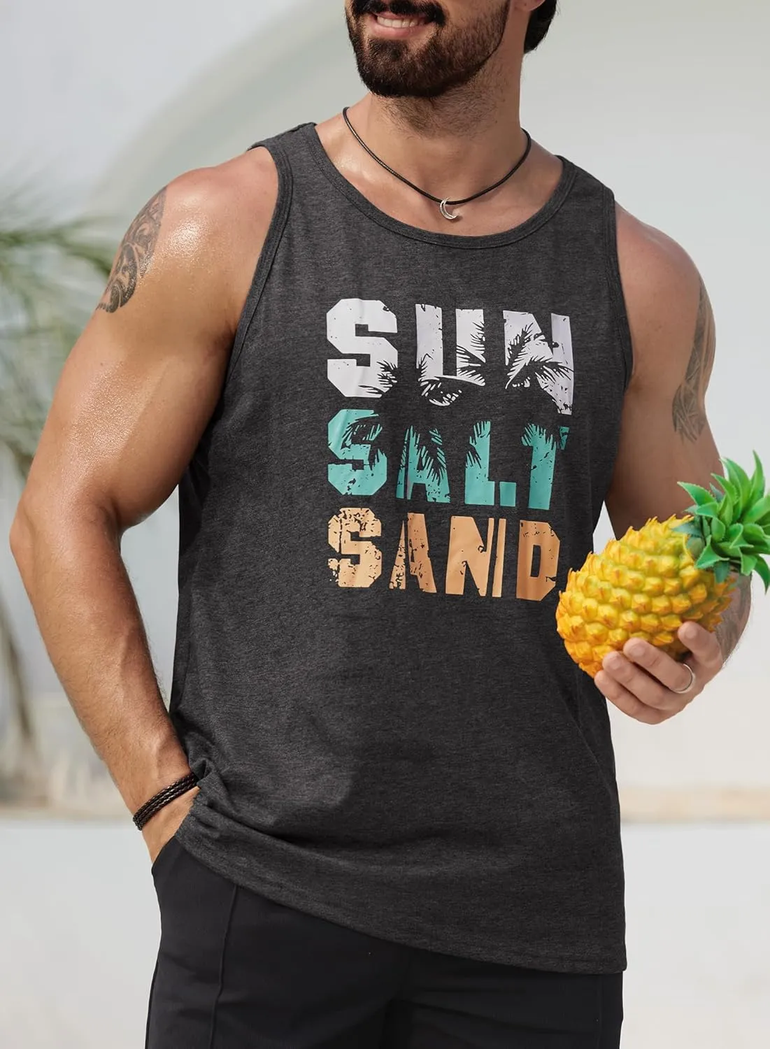 Mens Hawaiian Beach Tank Tops Summer Vacation Muscle Top Graphic Sleeveless Shirts (S-3XL)