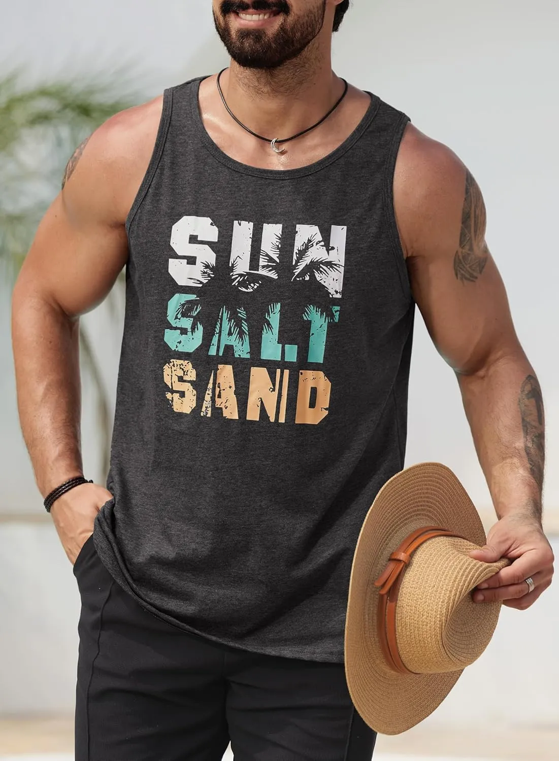 Mens Hawaiian Beach Tank Tops Summer Vacation Muscle Top Graphic Sleeveless Shirts (S-3XL)