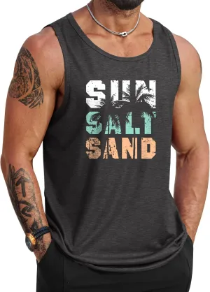 Mens Hawaiian Beach Tank Tops Summer Vacation Muscle Top Graphic Sleeveless Shirts (S-3XL)