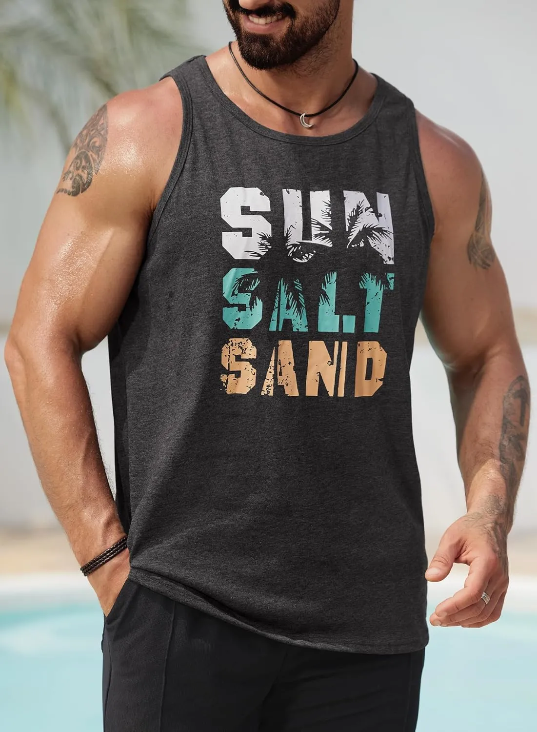 Mens Hawaiian Beach Tank Tops Summer Vacation Muscle Top Graphic Sleeveless Shirts (S-3XL)