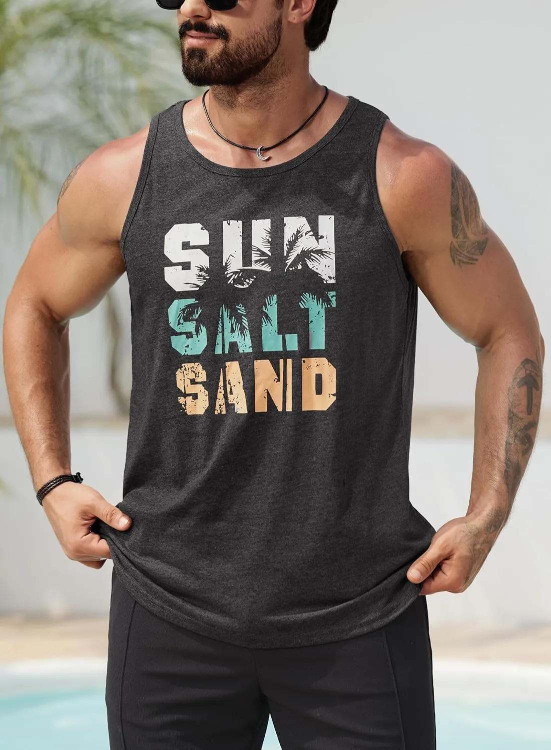 Mens Hawaiian Beach Tank Tops Summer Vacation Muscle Top Graphic Sleeveless Shirts (S-3XL)