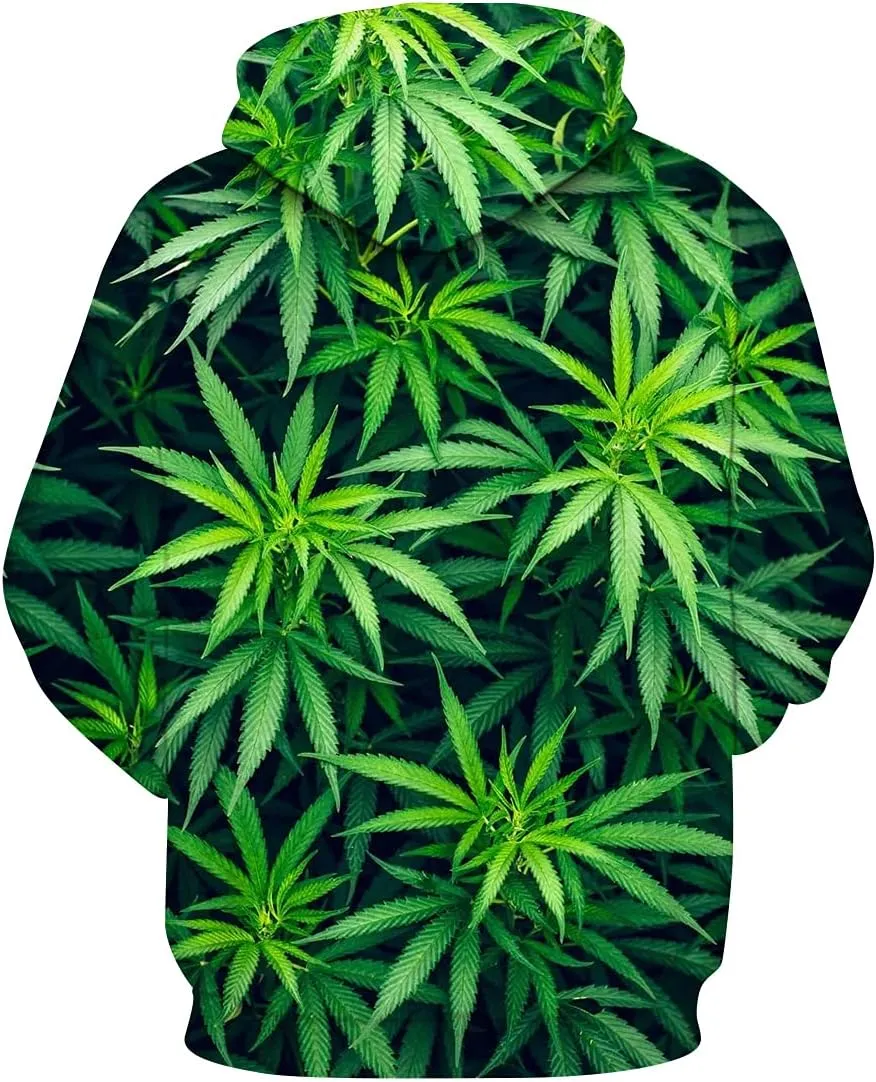 Mens Womens Casual Hoodie Pullover Weed Leaf 3D Printing Graphic Sweatshirt Tops