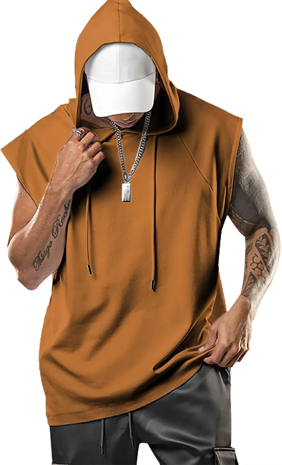 Men's Workout Hooded Tank Tops Bodybuilding Muscle Cut Off T Shirt Sleeveless Gym Hoodies