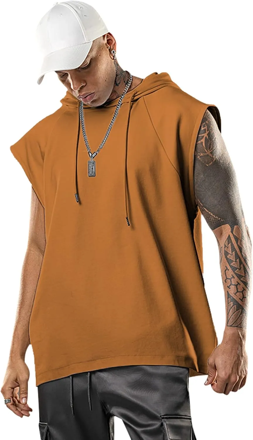 Men's Workout Hooded Tank Tops Bodybuilding Muscle Cut Off T Shirt Sleeveless Gym Hoodies