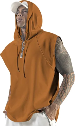 Men's Workout Hooded Tank Tops Bodybuilding Muscle Cut Off T Shirt Sleeveless Gym Hoodies
