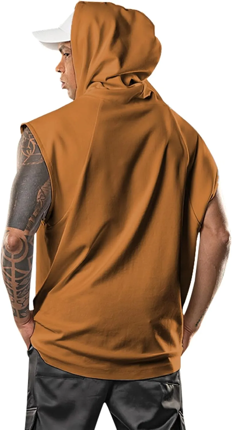 Men's Workout Hooded Tank Tops Bodybuilding Muscle Cut Off T Shirt Sleeveless Gym Hoodies