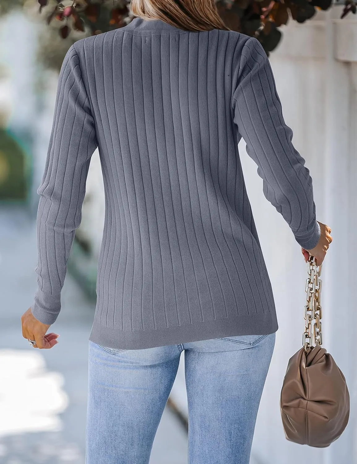 MEROKEETY Women's 2024 Long Sleeve V Neck Ribbed Button Knit Sweater Solid Color Tops