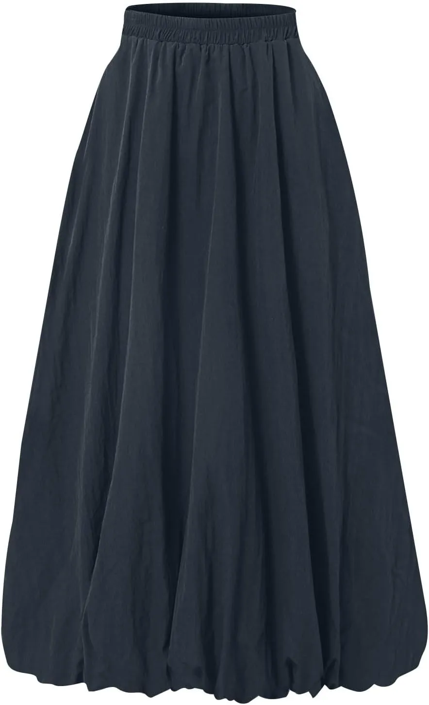 Midi Skirts for Women Trendy Bubble Skirt Casual Elastic High Waisted Flowy Pleated Skirt Puffy A Line Skirt