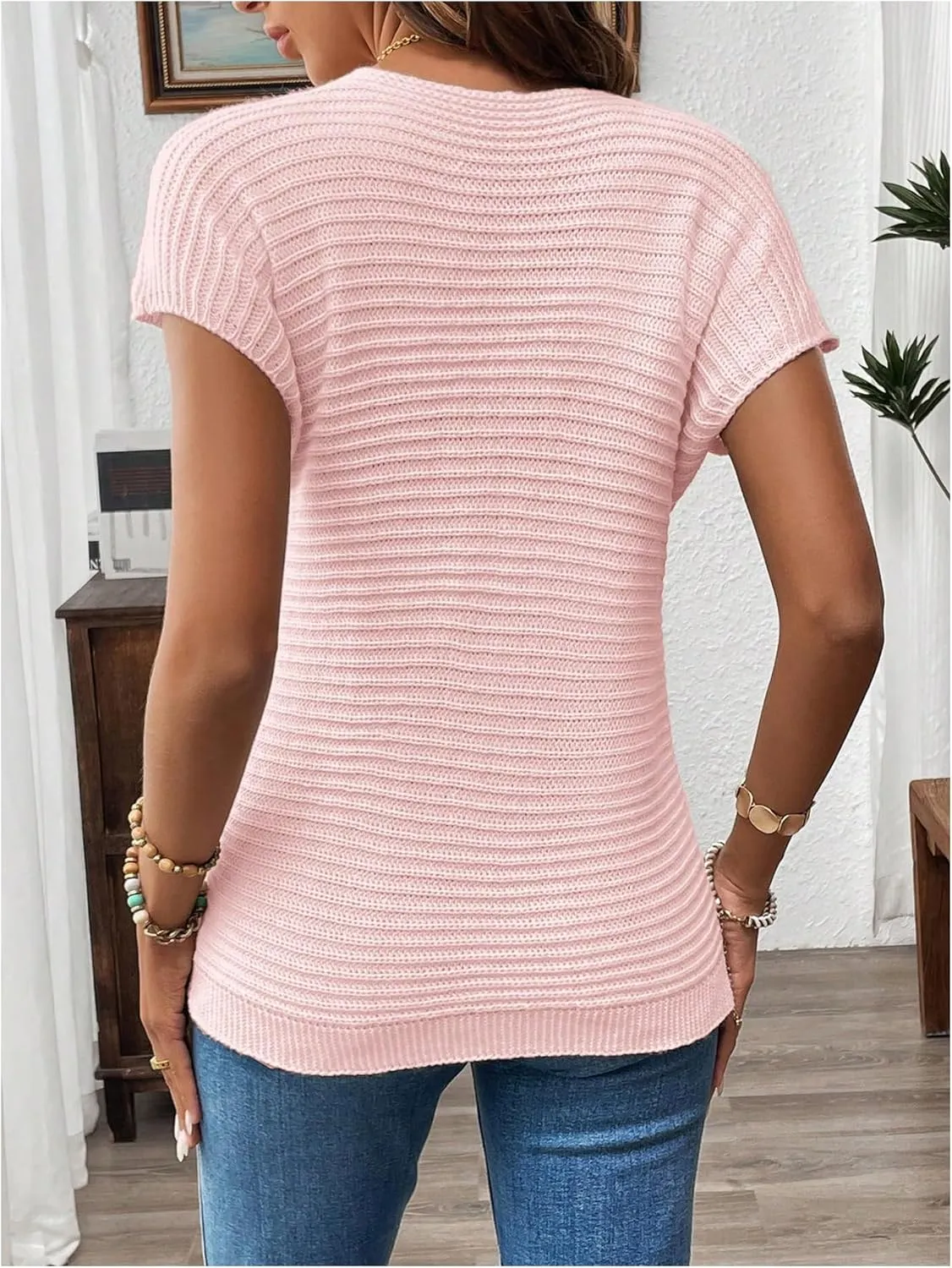 Milumia Women's Color Block Flower Short Sleeve Sweater Plullover Knit Tops