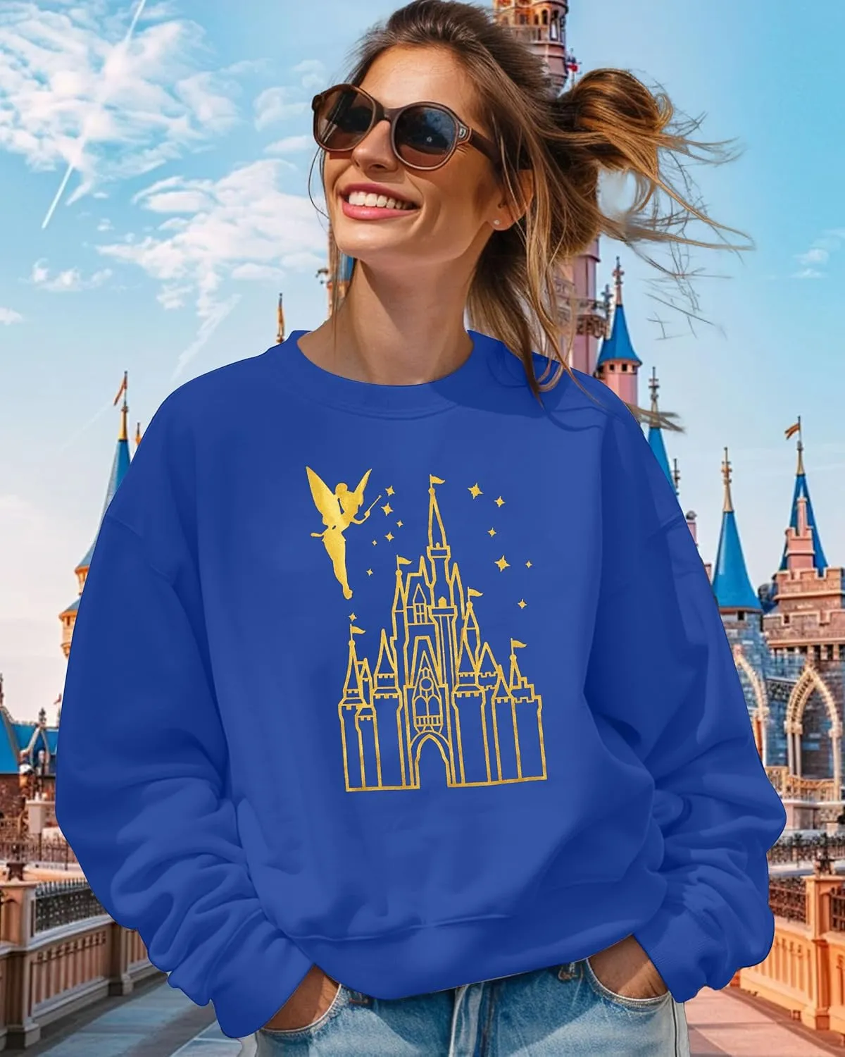 MNLYBABY Magic Kingdom Sweatshirt Women Magical Castle Shirt Cute Fairy Pullover Family Vacation Shirts Long Sleeve Tops