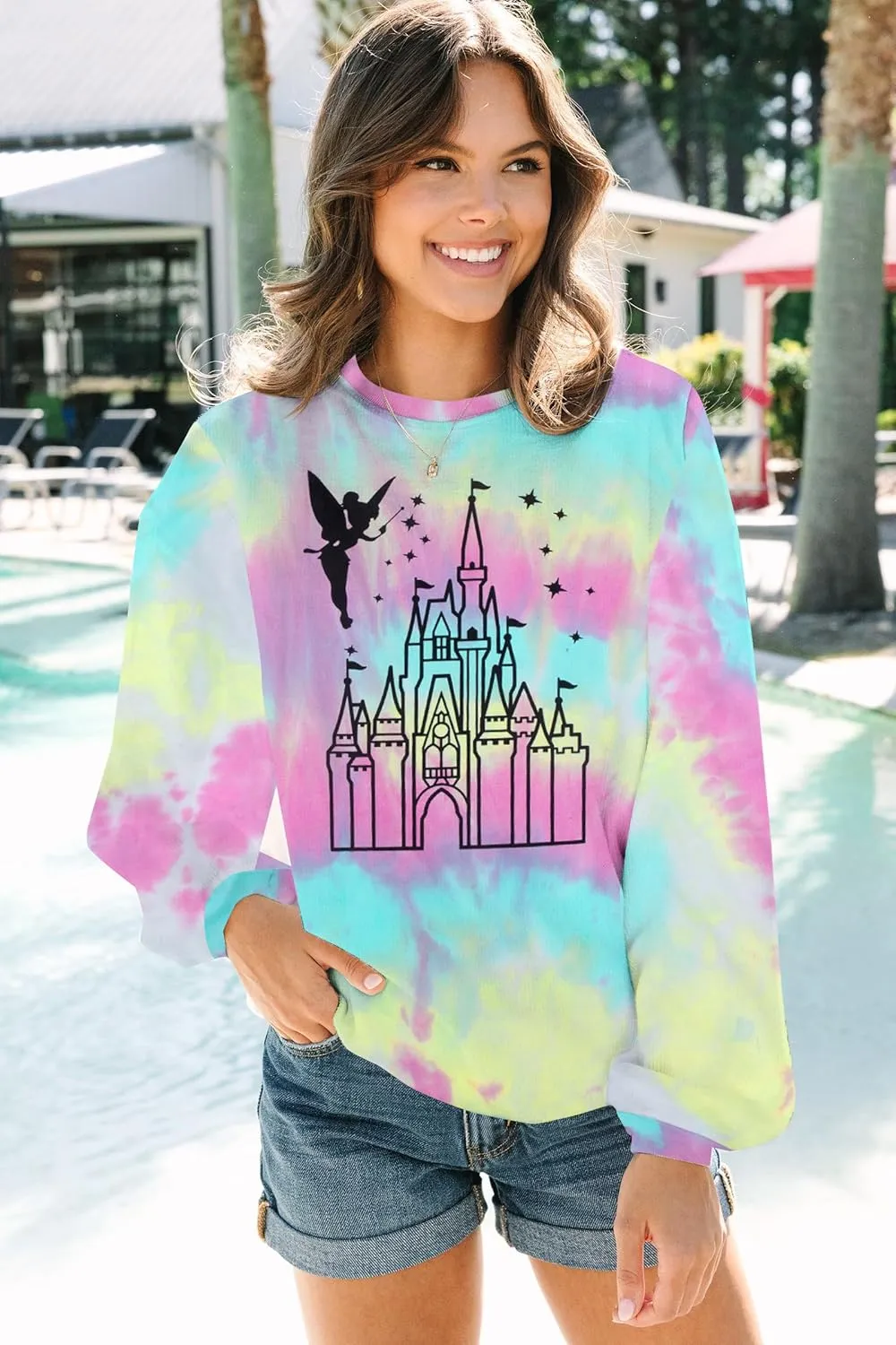 MNLYBABY Magic Kingdom Sweatshirt Women Magical Castle Shirt Cute Fairy Pullover Family Vacation Shirts Long Sleeve Tops