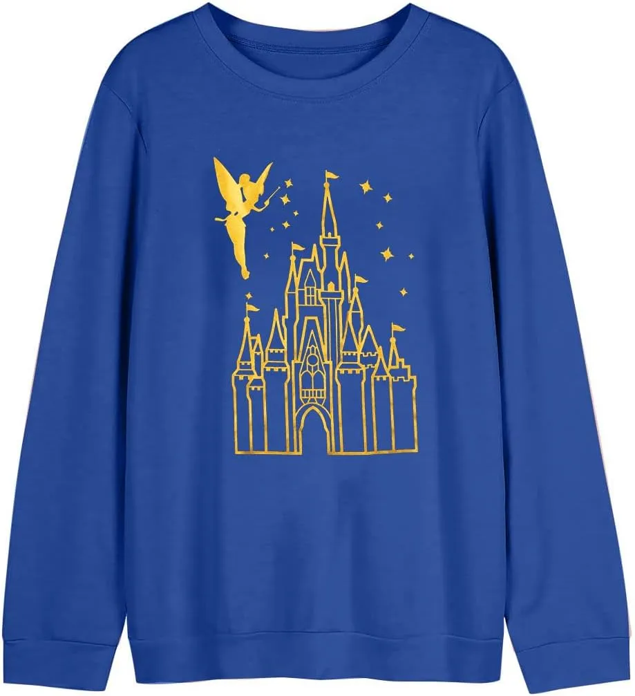 MNLYBABY Magic Kingdom Sweatshirt Women Magical Castle Shirt Cute Fairy Pullover Family Vacation Shirts Long Sleeve Tops