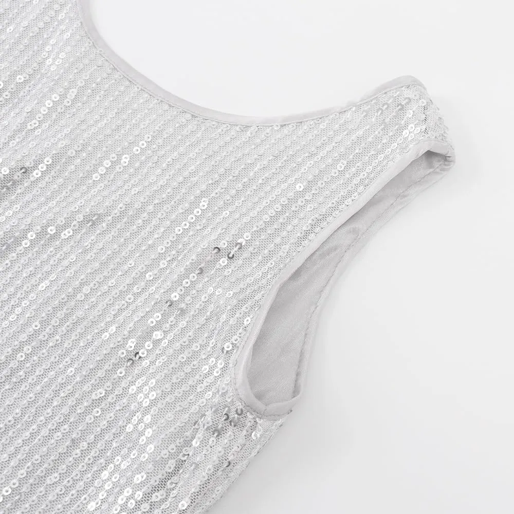 Noomelfish Girls Sequin Tank Tops Sparkly Glitter Dance Sleeveless Shirt (5-12 Years)