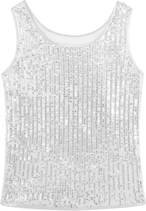 Noomelfish Girls Sequin Tank Tops Sparkly Glitter Dance Sleeveless Shirt (5-12 Years)