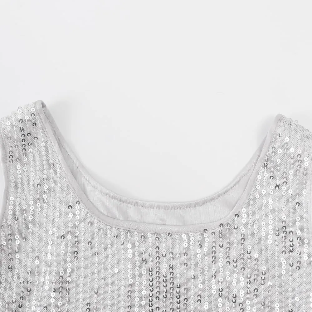 Noomelfish Girls Sequin Tank Tops Sparkly Glitter Dance Sleeveless Shirt (5-12 Years)
