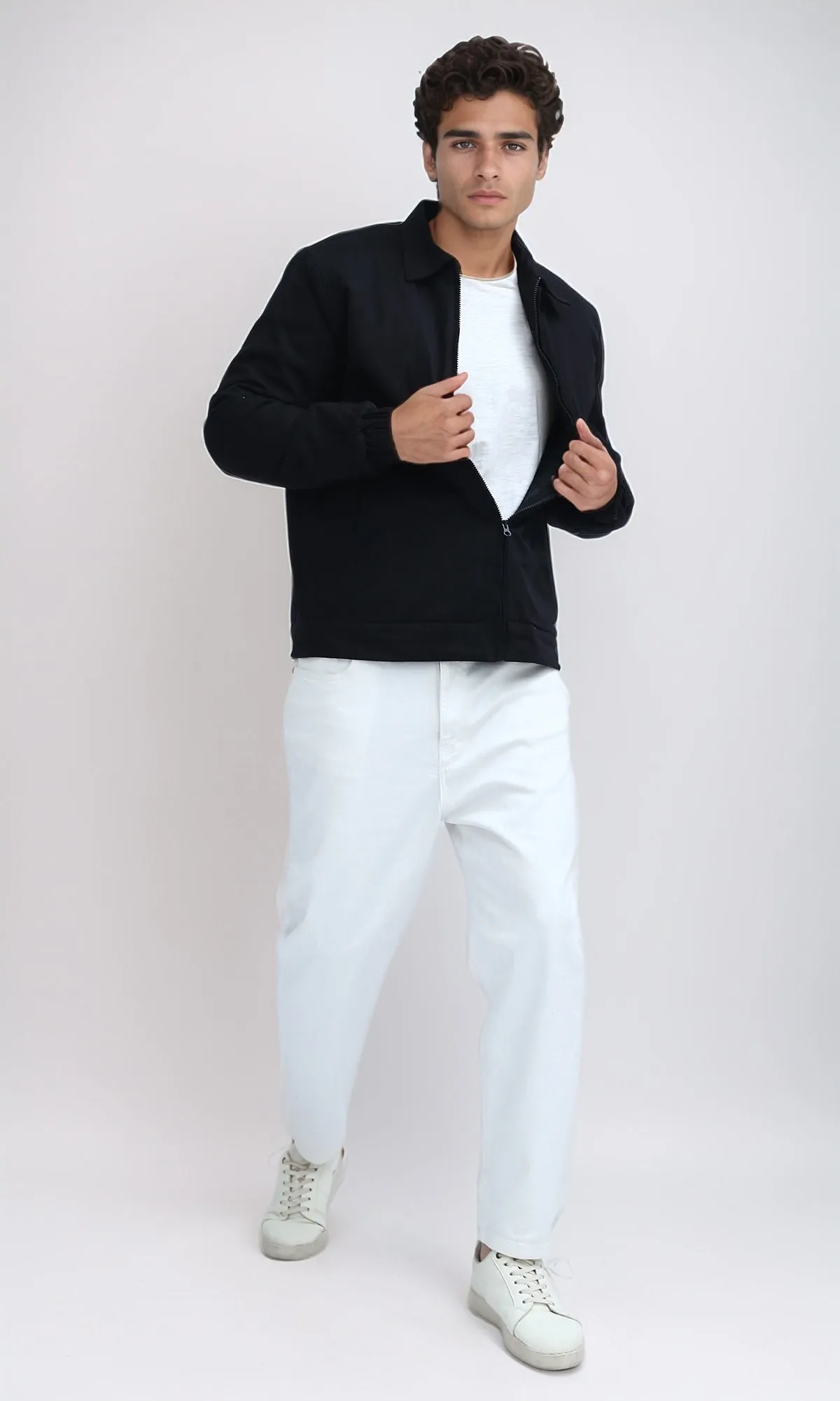 O197476 Solid Regular Fit Black Zipper Jacket