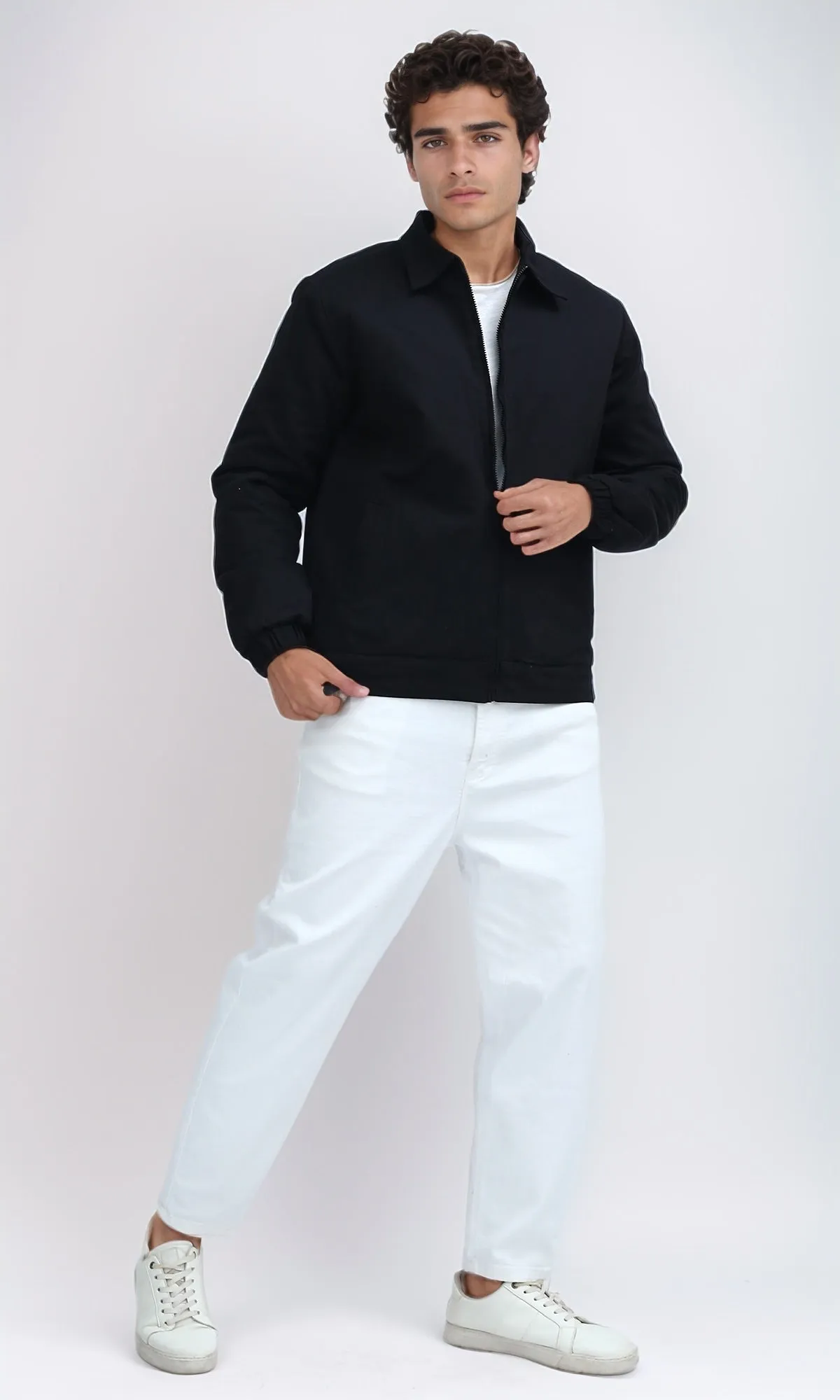 O197476 Solid Regular Fit Black Zipper Jacket