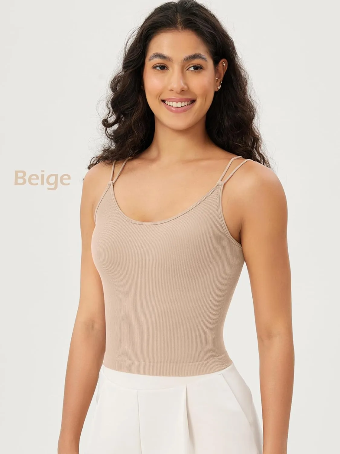 ODODOS Women's Crop Seamless Double Straps Cropped Tank Tops V Back Ribbed Camisole