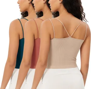 ODODOS Women's Crop Seamless Double Straps Cropped Tank Tops V Back Ribbed Camisole