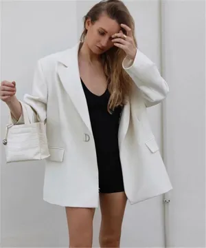 Office Lady Long Sleeve White Blazer Coat