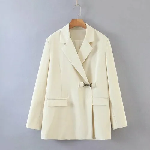 Office Lady Long Sleeve White Blazer Coat