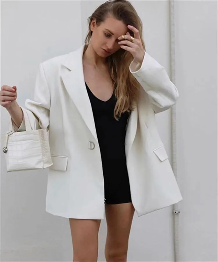 Office Lady Long Sleeve White Blazer Coat