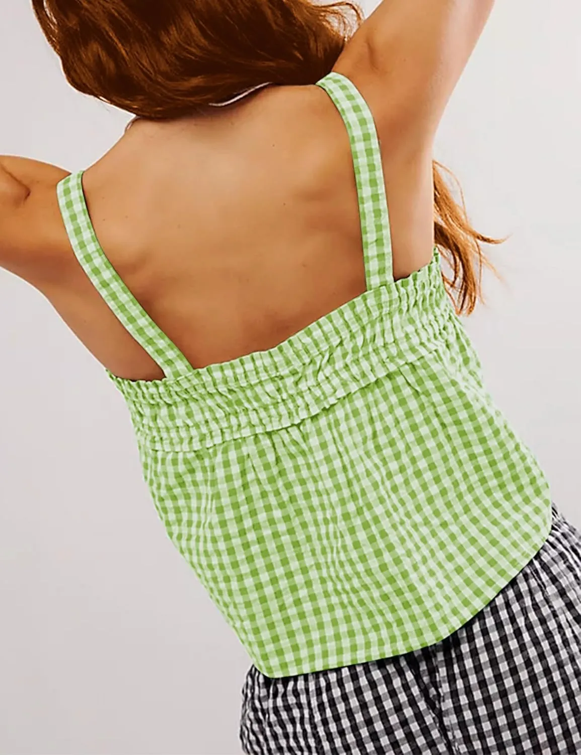 Plaid Cami Top for Women Y2K Tie Front Square Neck Camisole Summer Sleeveless Gingham Cropped Vest Cute Cami Shirt