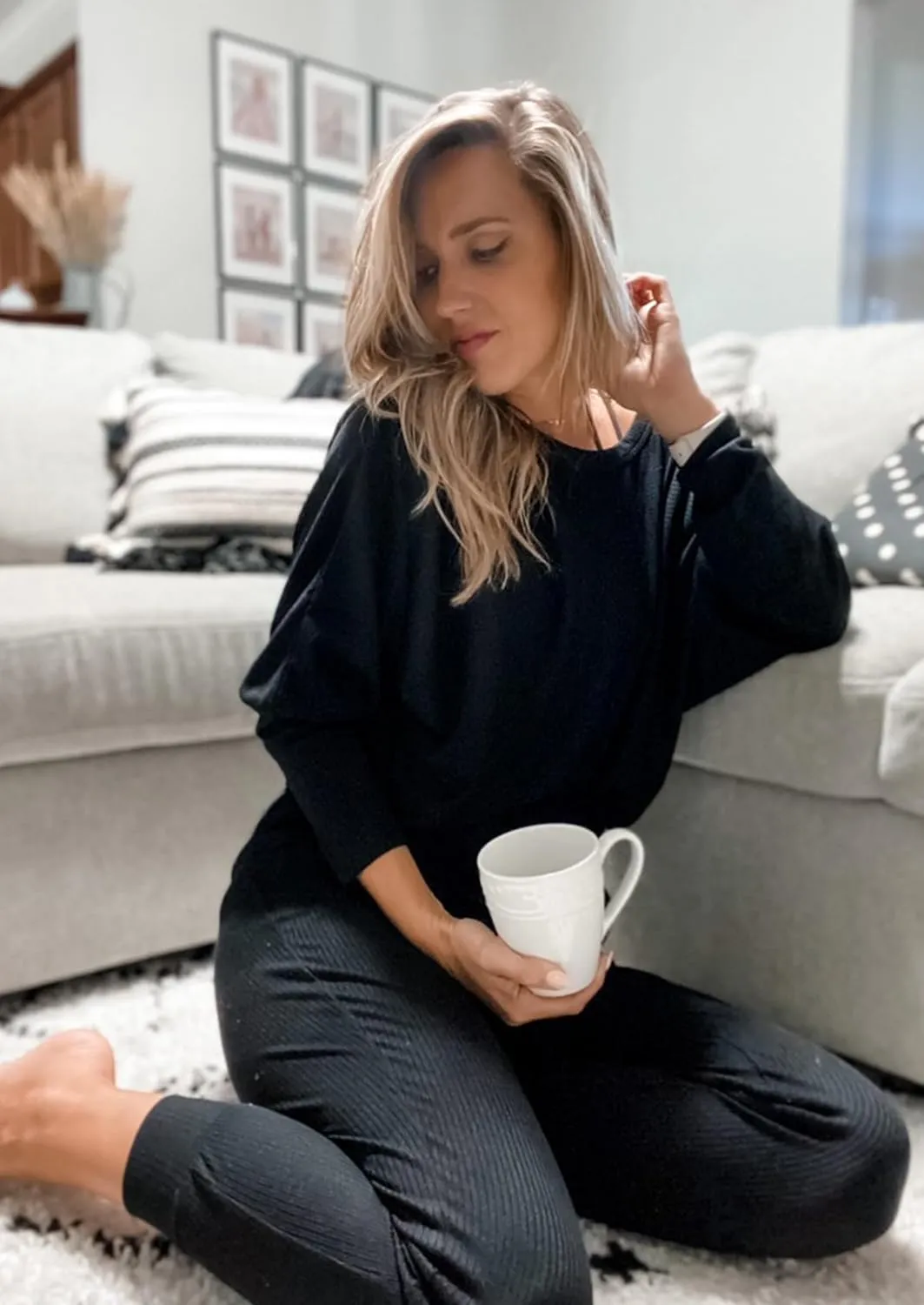 PRETTYGARDEN Women's Fall 2 Piece Outfits Fashion Sweatsuit Long Sleeve Pullover Pants Ribbed Spring Matching Lounge Set