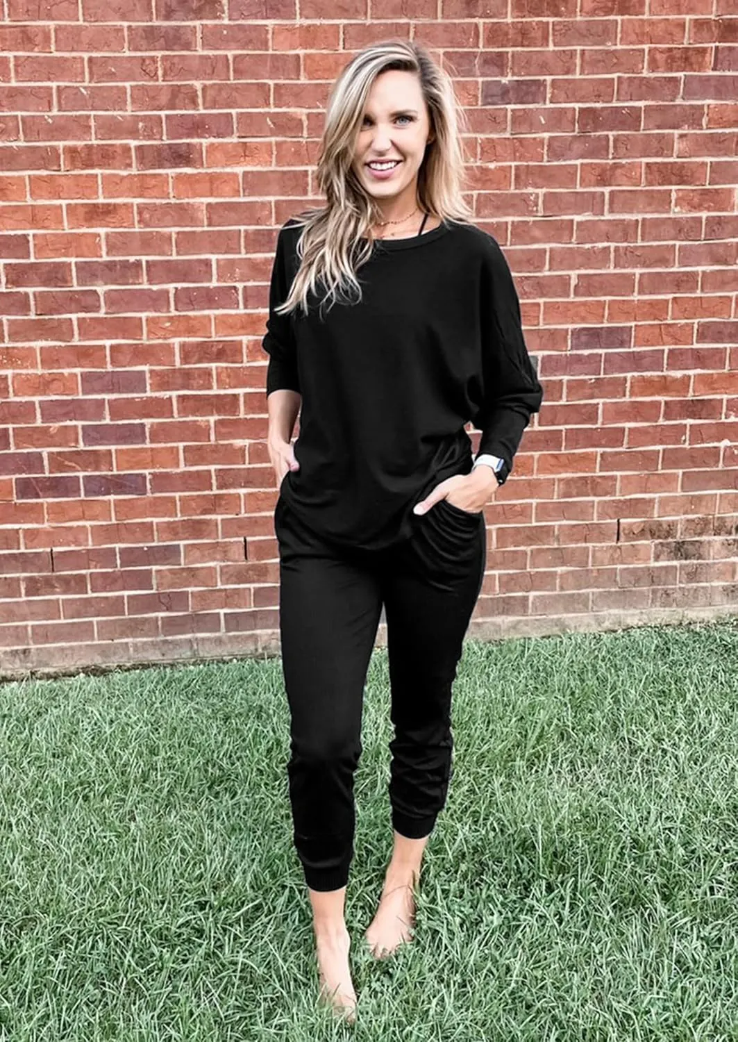 PRETTYGARDEN Women's Fall 2 Piece Outfits Fashion Sweatsuit Long Sleeve Pullover Pants Ribbed Spring Matching Lounge Set