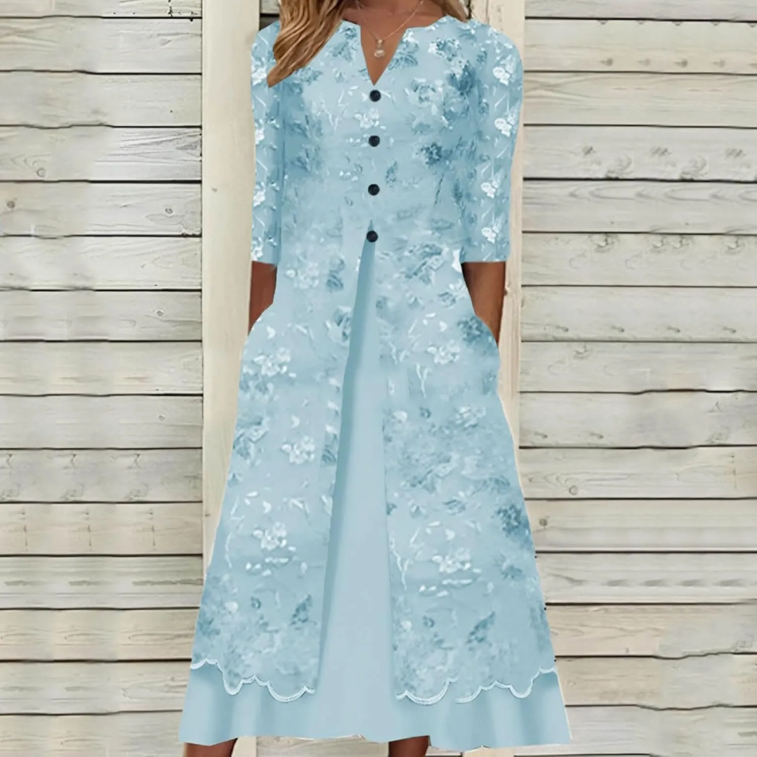 PTOLOCIF Elegant Dresses for Women Summer Button V Neck Maxi Dress Short Sleeve Tshirt Dress Wedding Guest Dresses W/Pockets