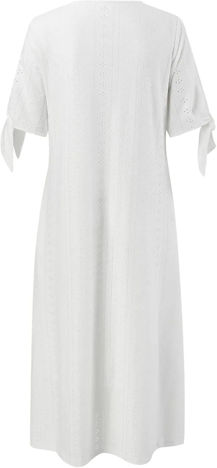 PTOLOCIF Women's Summer Boho V Neck Midi Dress Casual Short Sleeve Party Dresses Ruffle Hem a Line Beach Long Dresses