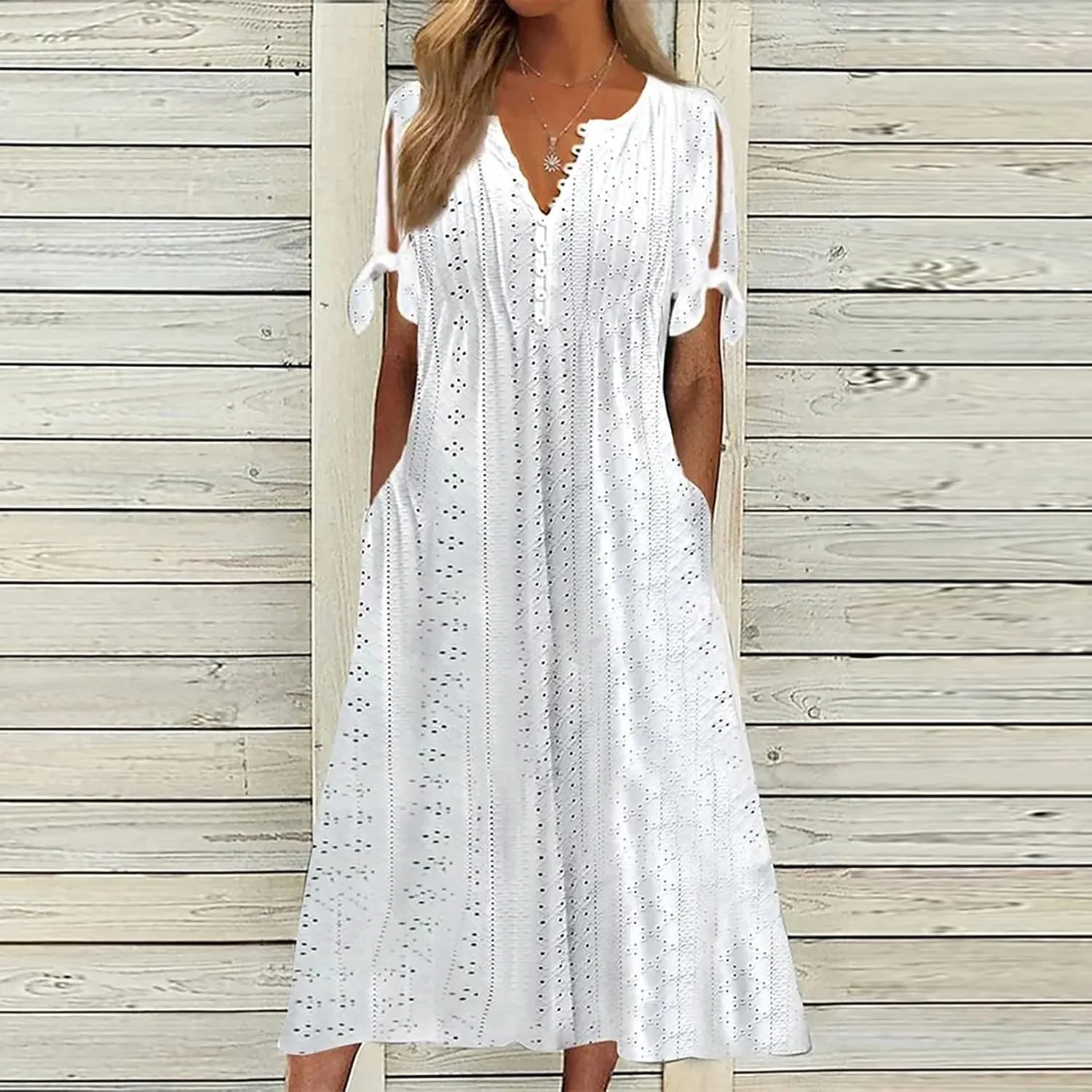 PTOLOCIF Women's Summer Boho V Neck Midi Dress Casual Short Sleeve Party Dresses Ruffle Hem a Line Beach Long Dresses