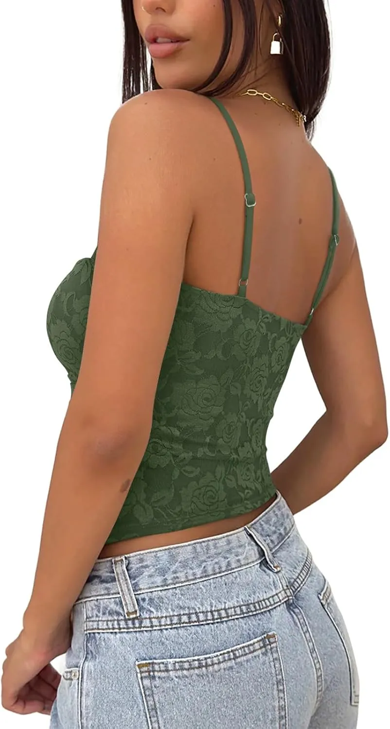 REORIA Going Out Tops for Women Summer Lace Tank Top Double Lined Y2K Backless Trendy Cute Crop Shirts 2025 Clothes