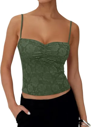 REORIA Going Out Tops for Women Summer Lace Tank Top Double Lined Y2K Backless Trendy Cute Crop Shirts 2025 Clothes