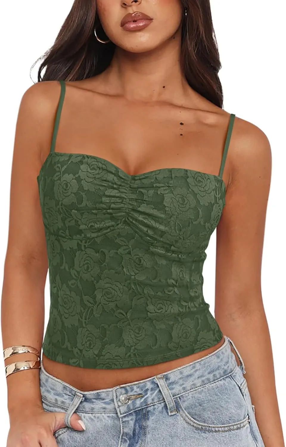 REORIA Going Out Tops for Women Summer Lace Tank Top Double Lined Y2K Backless Trendy Cute Crop Shirts 2025 Clothes