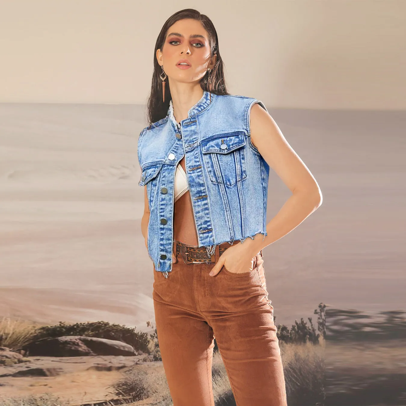 Ripped Sleeveless Denim Vests Wholesale Womens Tops